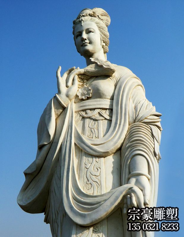 漢白玉古代美女雞冠花花神石雕像